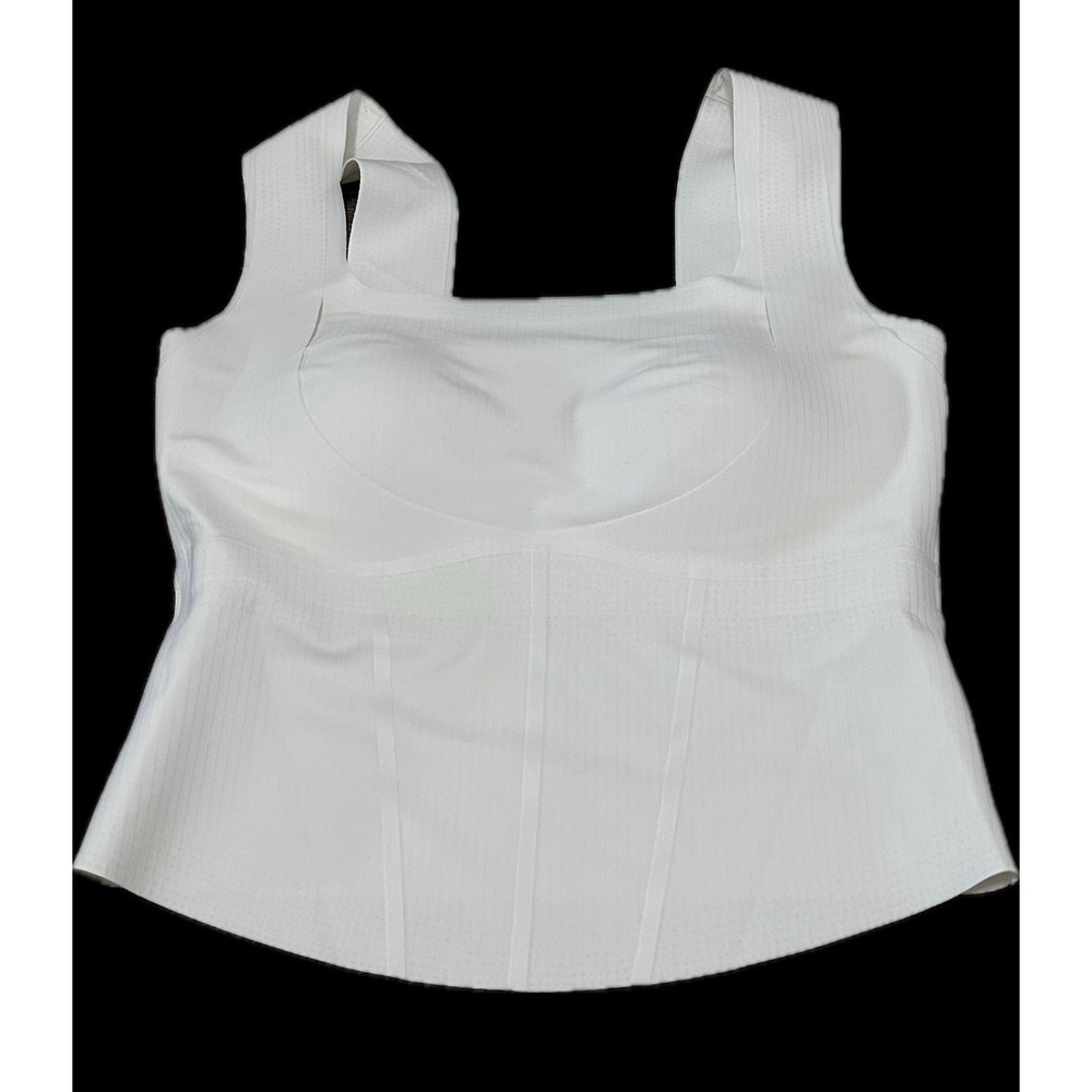 White Built-In Bra Corset Tank Top Wide Strap Ribbed Shaping Camisole Top Small
